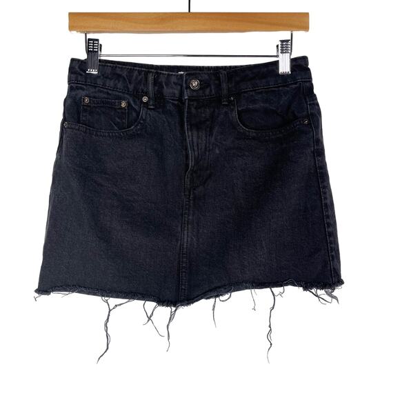 Zara TRF Small Washed Black Gray Denim Mini Skirt Raw Fray Hem Cotton Distressed - Picture 1 of 8